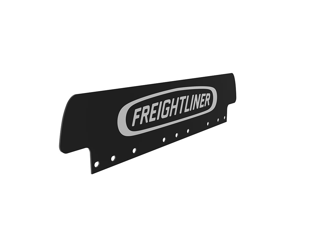 Black Freightliner Quarter Fender Mud Flap with the logo