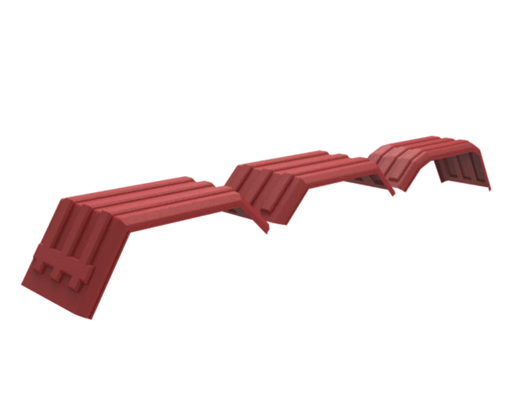 Side angle of a red multiple axle.