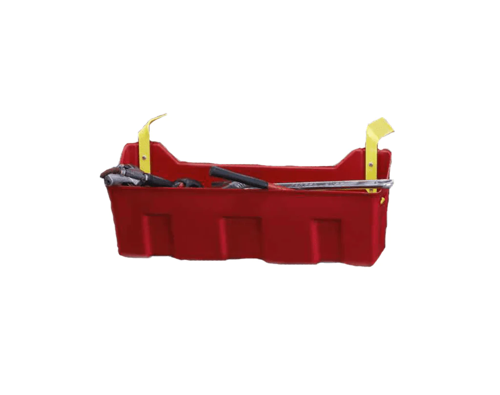 One red and yellow truck tool caddy