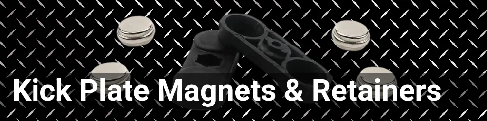 One black Freightliner Kick Plate Retainer and four Freightliner Kick PLate Door Magnets