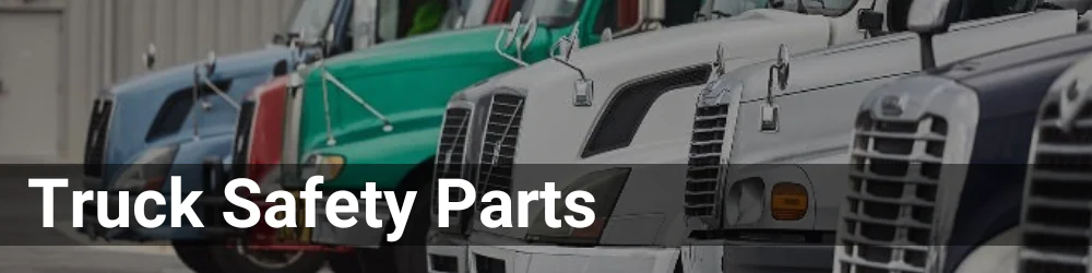 Front angle shot of multiple semi-trucks. The header is Truck Safety Parts in a white font.