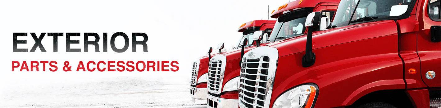 Side angle of three red tractor trailers. The header is Exterior Parts & Accessories.