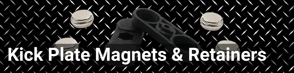 One black Freightliner Kick Plate Retainer and four Freightliner Kick PLate Door Magnets